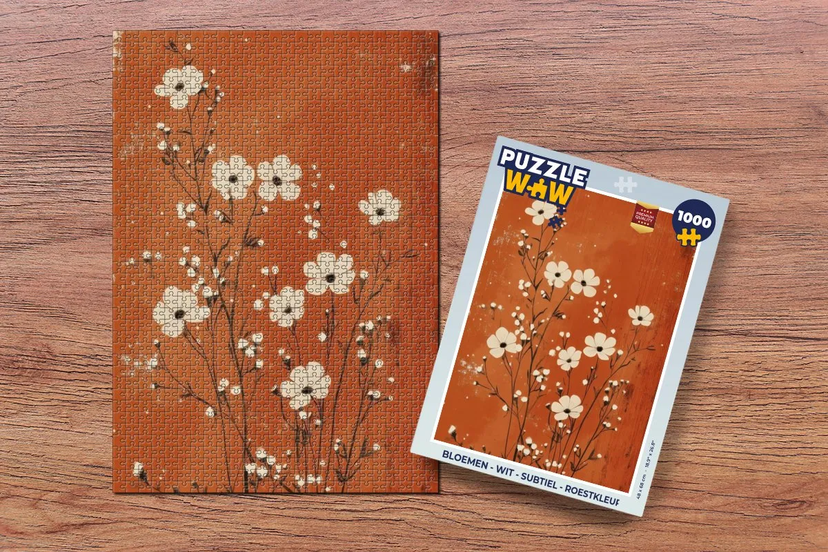 PuzzleWow Bloemen Legpuzzel 1000 Stuks - Wit/Roestkleur