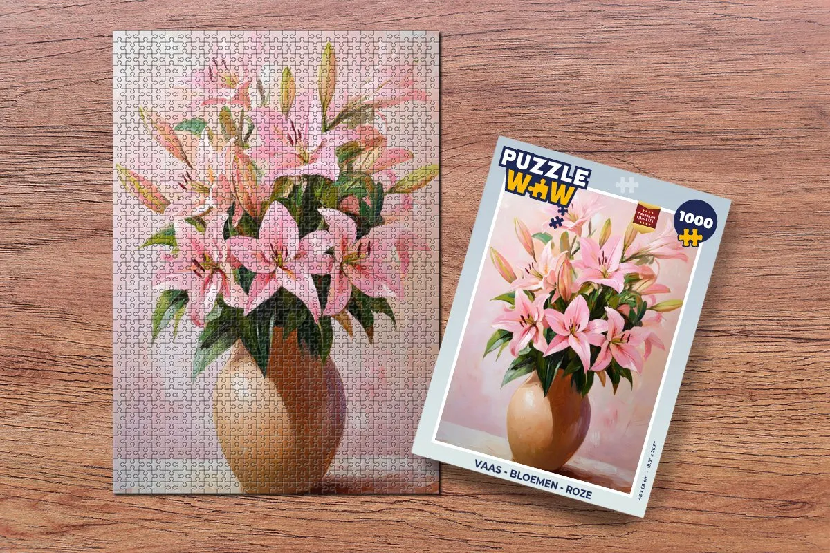 PuzzleWow Vaas Bloemen Legpuzzel 1000 Stuks - Roze