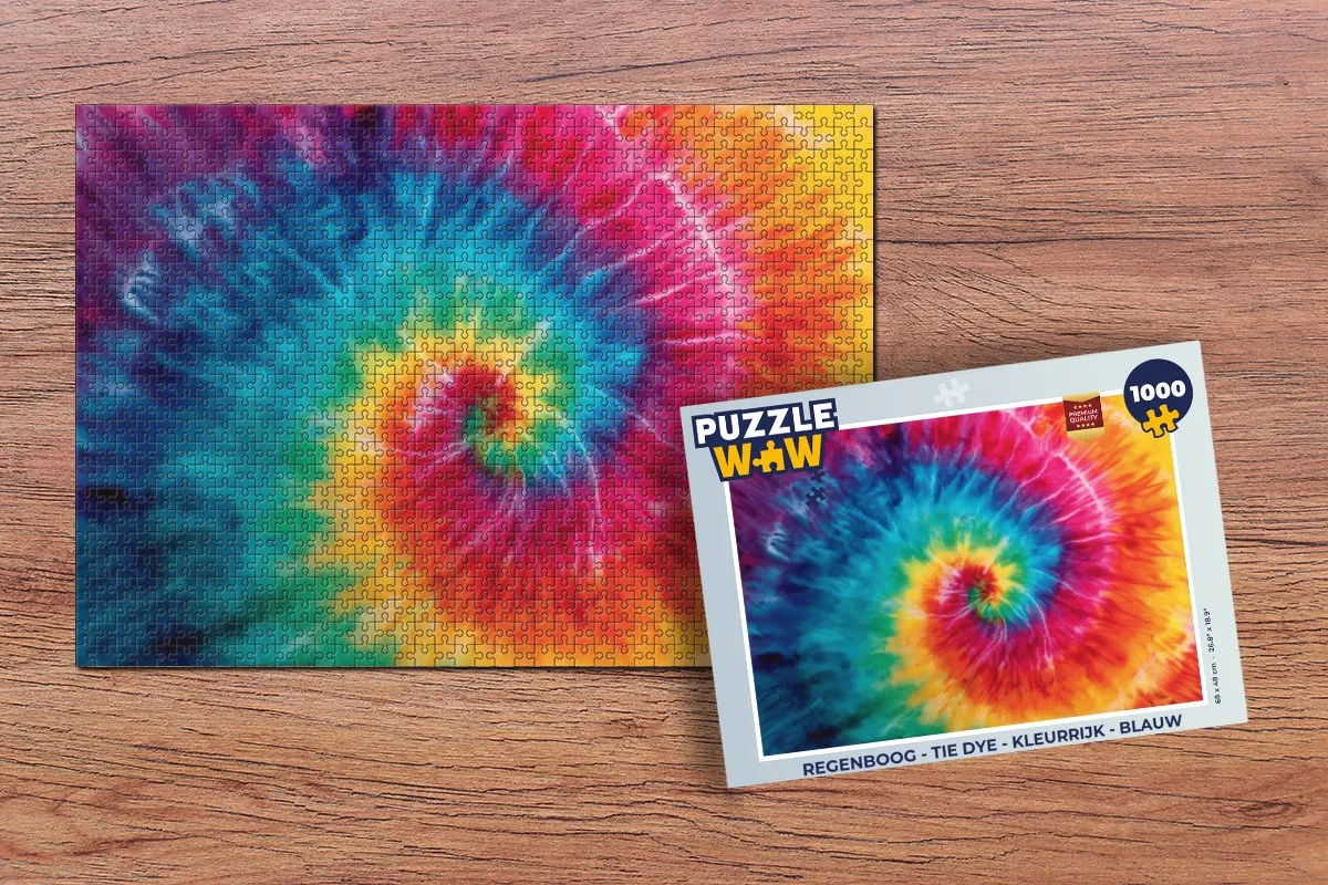 PuzzleWow Regenboog Tie Dye Legpuzzel 1000 Stuks - Blauw