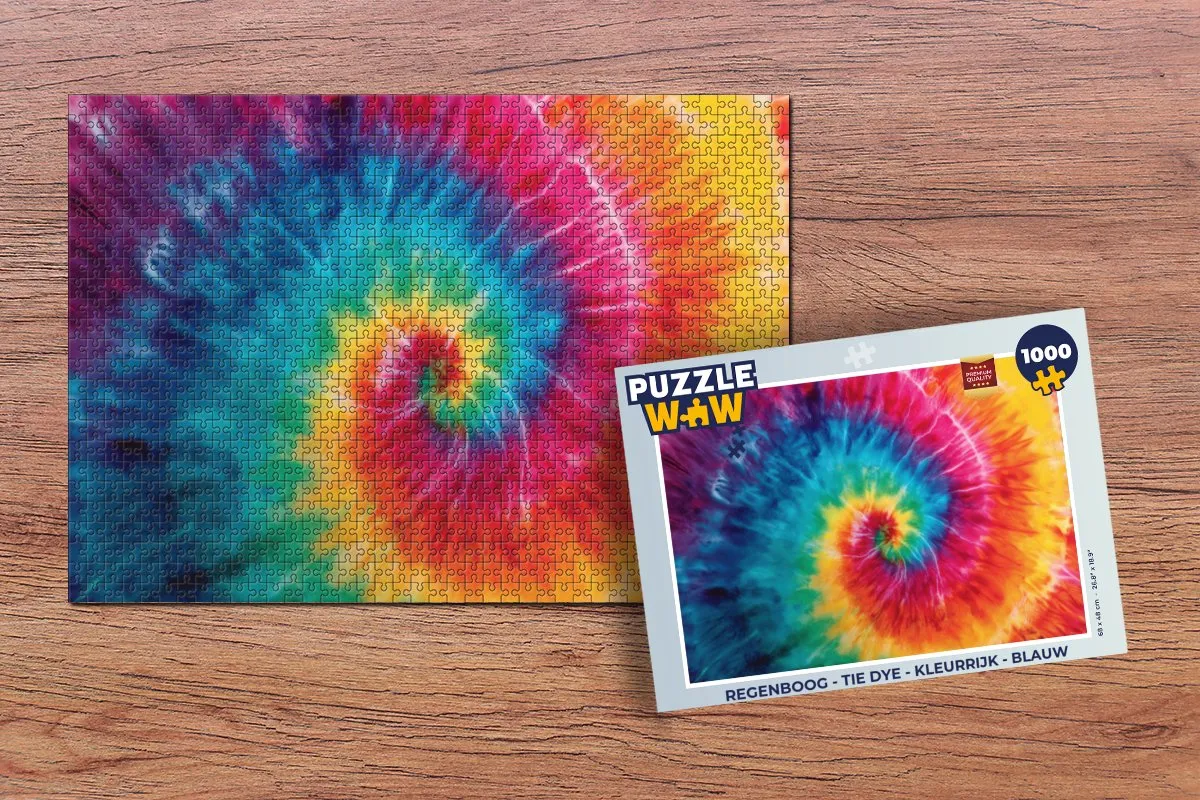 PuzzleWow Regenboog Tie Dye Legpuzzel 1000 Stuks - Blauw