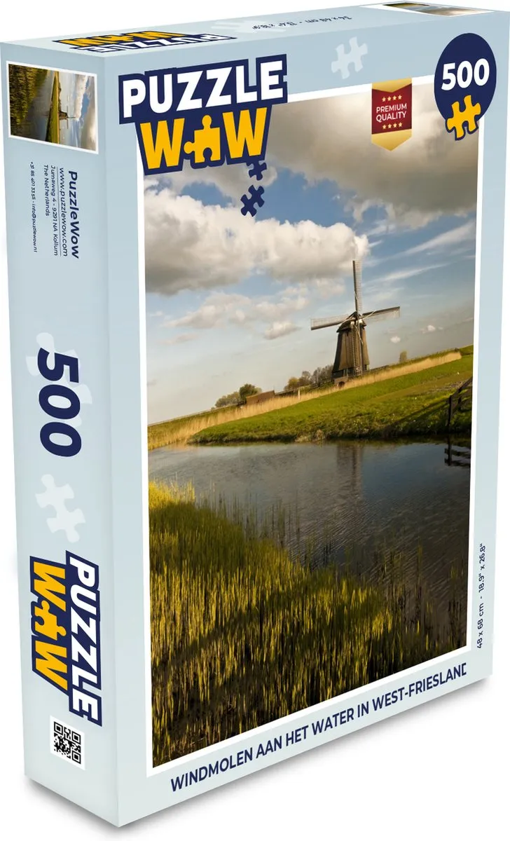 PuzzleWow Legpuzzel Windmolen aan het water West-Friesland 500 Stuks - Multicolor