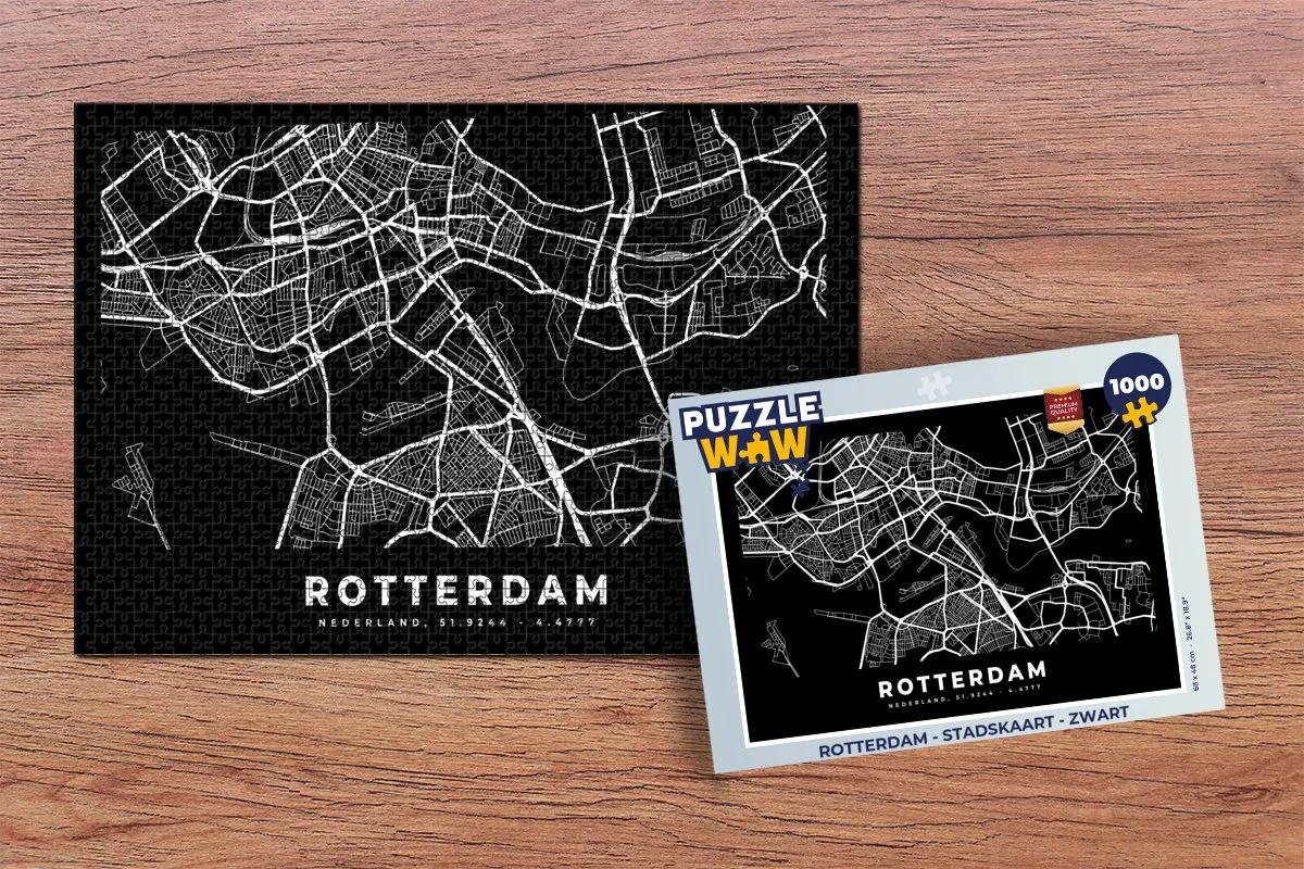 PuzzleWow Rotterdam Stadskaart Legpuzzel 1000 Stuks - Multicolor