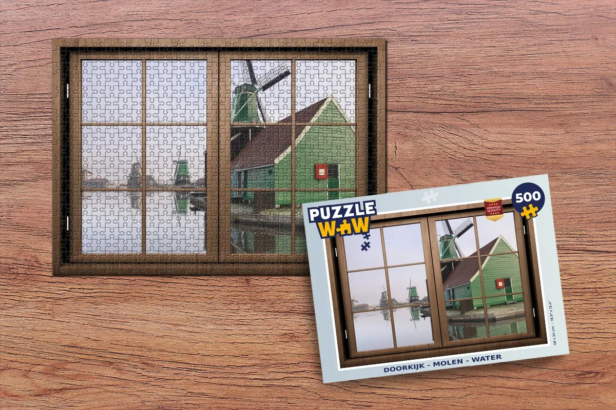 PuzzleWow Doorkijk Molen Water Legpuzzel 500 Stuks - Multicolor