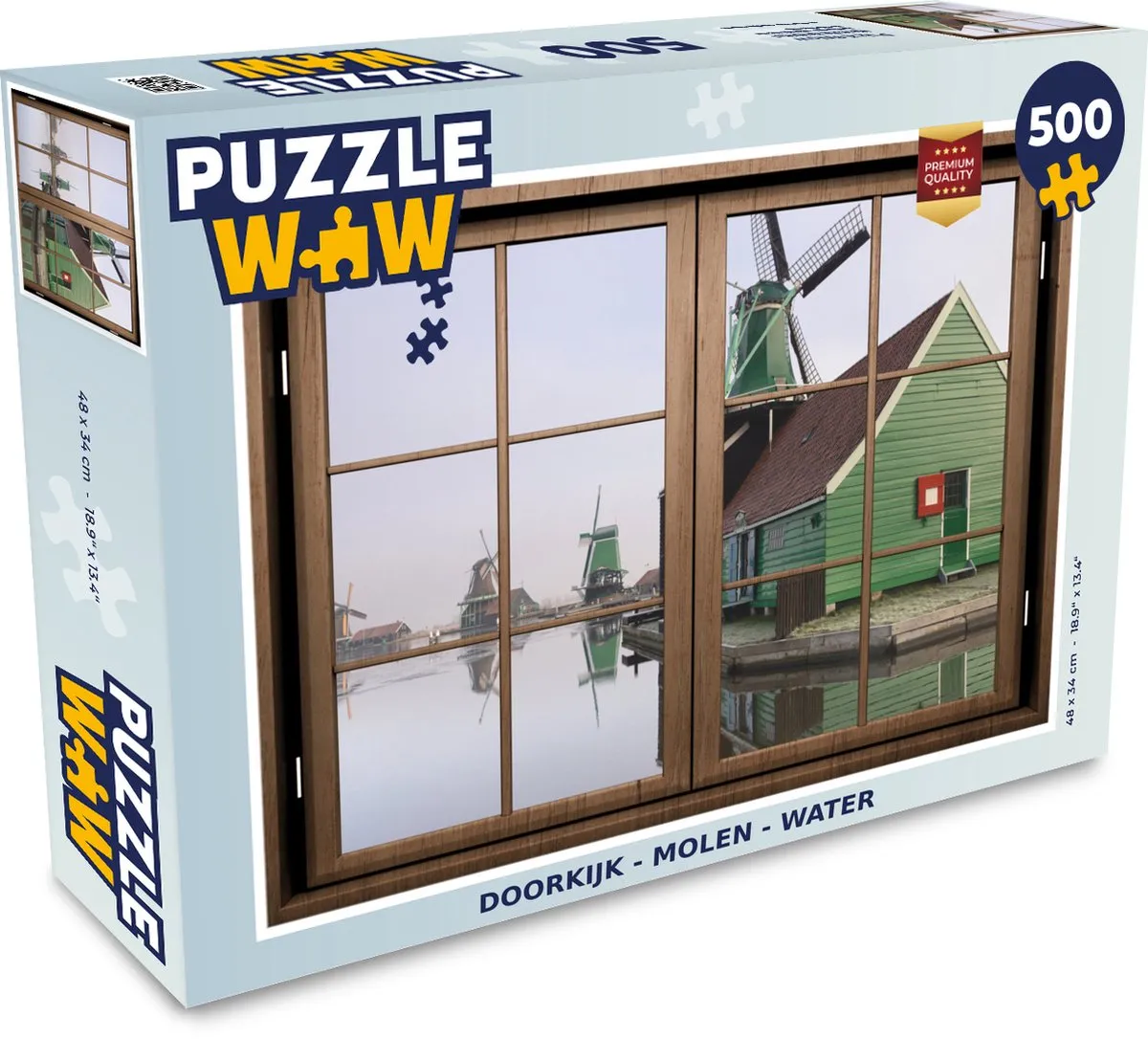 PuzzleWow Doorkijk Molen Water Legpuzzel 500 Stuks - Multicolor