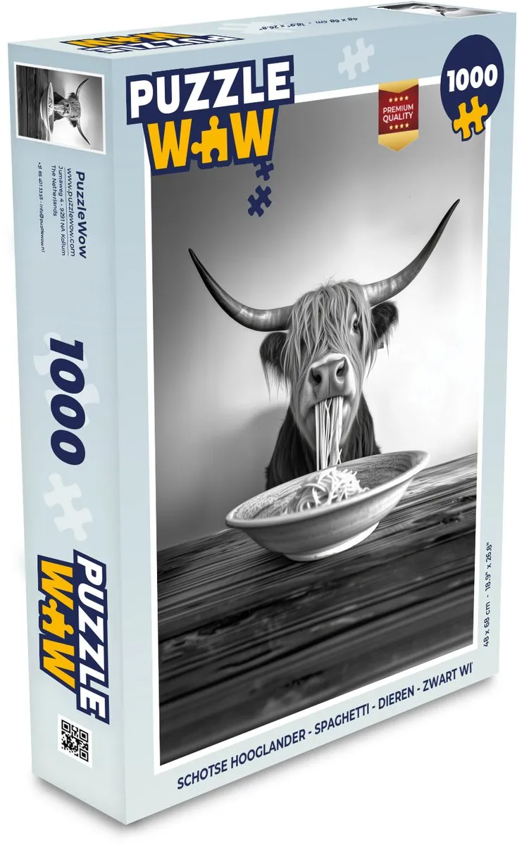 PuzzleWow Schotse Hooglander Legpuzzel 1000 Stuks - Zwart/Wit