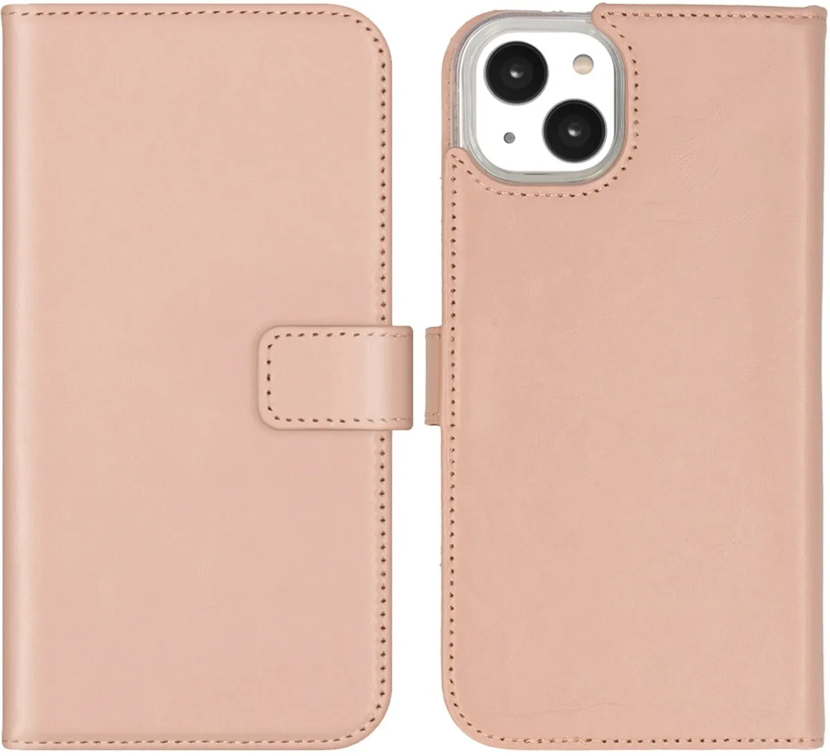 Selencia Hoesje iPhone 14 Plus Echt Lederen Bookcase Lichtroze - 3 Pasjes