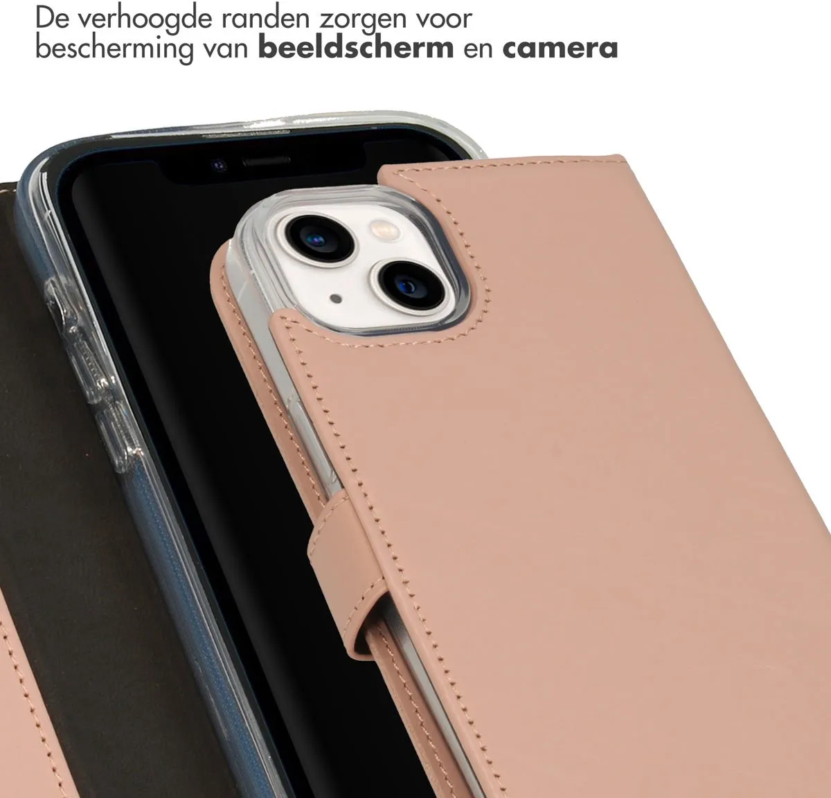 Selencia Hoesje iPhone 14 Plus Echt Lederen Bookcase Lichtroze - 3 Pasjes