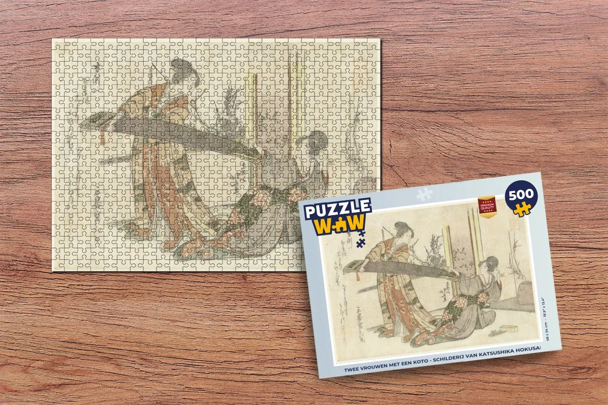 PuzzleWow Hokusai Twee Vrouwen met een Koto Legpuzzel 500 Stuks - Multicolor