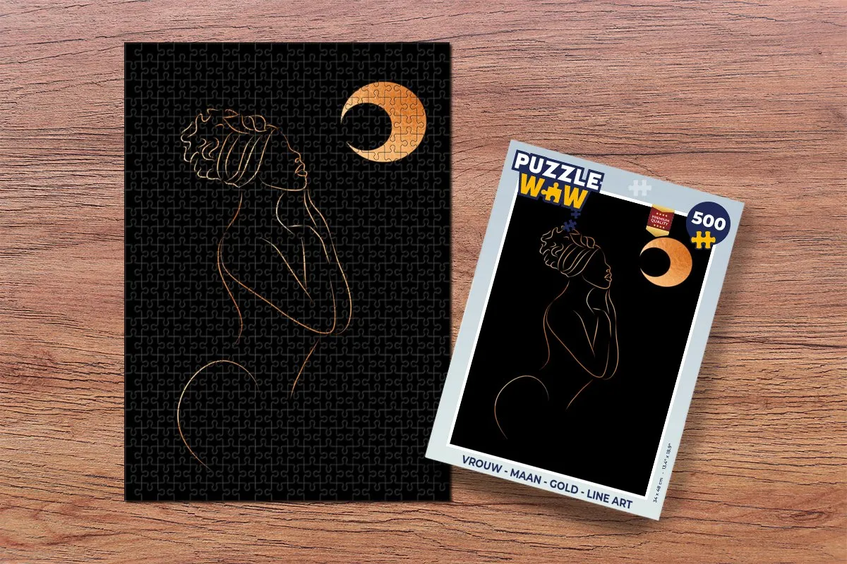 PuzzleWow Maan Gold Line Art Legpuzzel 500 Stukjes - Multicolor