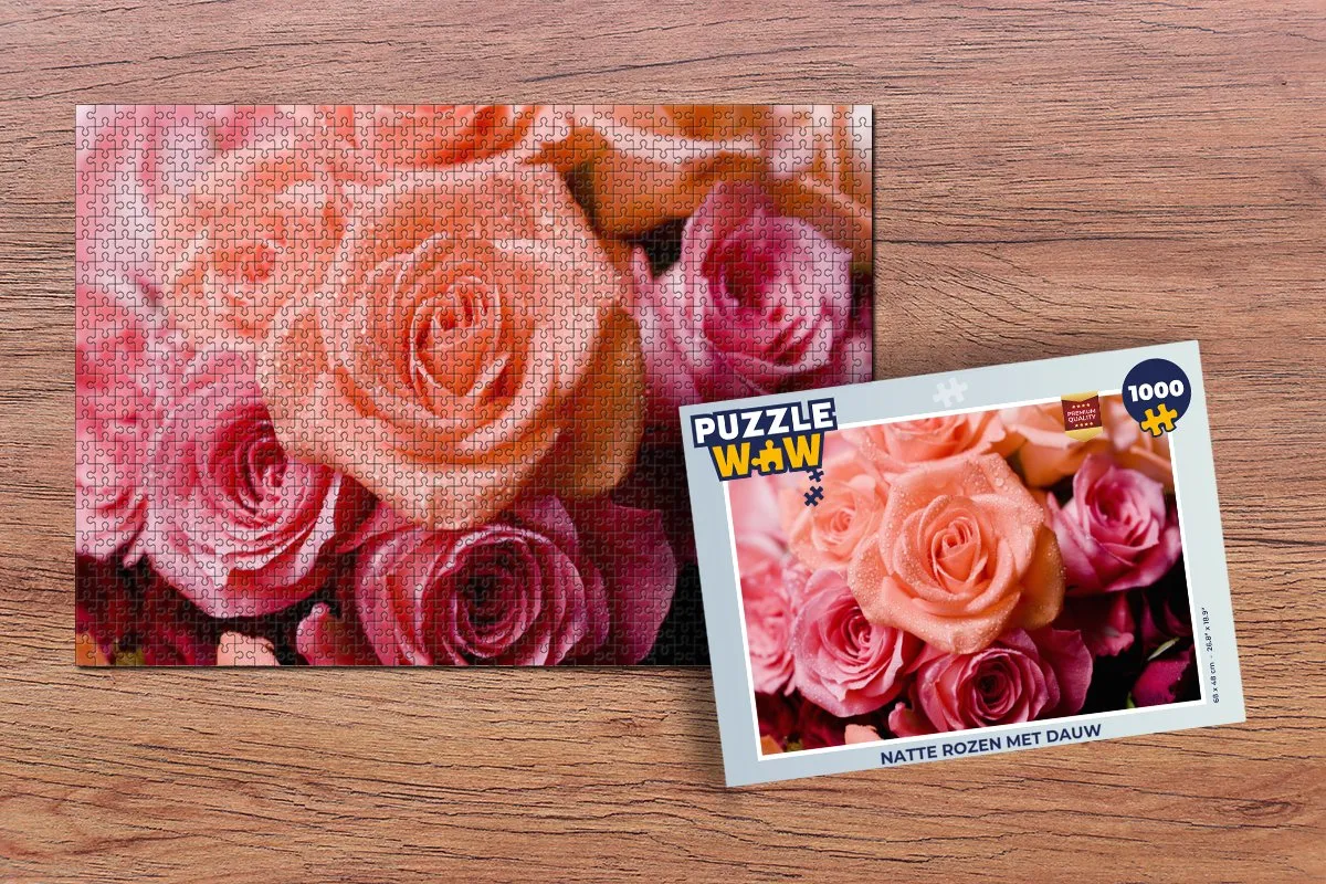 PuzzleWow Legpuzzel Natte rozen met dauw 1000 Stuks - Multicolor