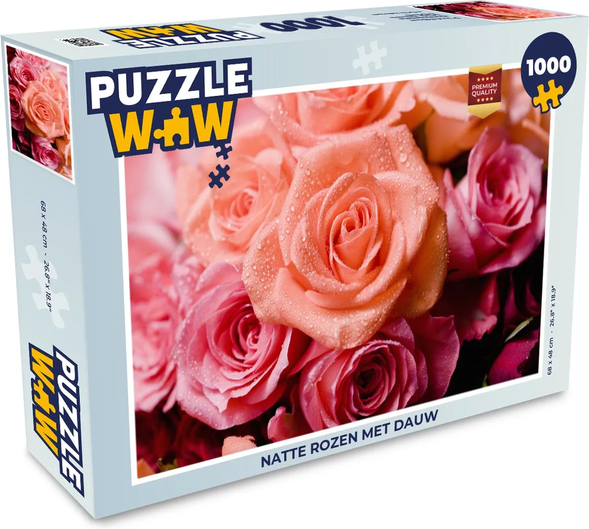 PuzzleWow Legpuzzel Natte rozen met dauw 1000 Stuks - Multicolor