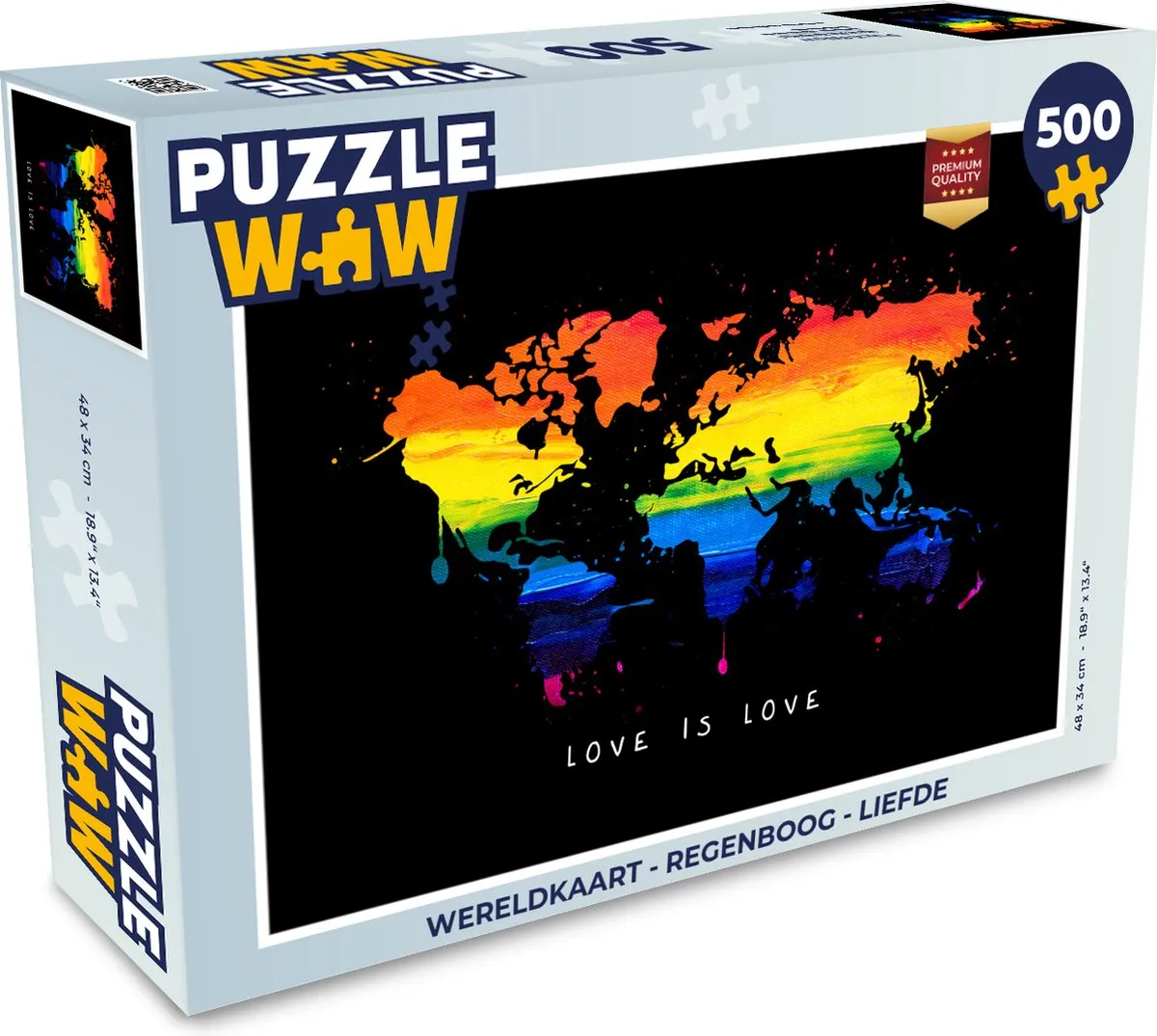 PuzzleWow Wereldkaart Regenboog Legpuzzel 500 Stuks - Multicolor