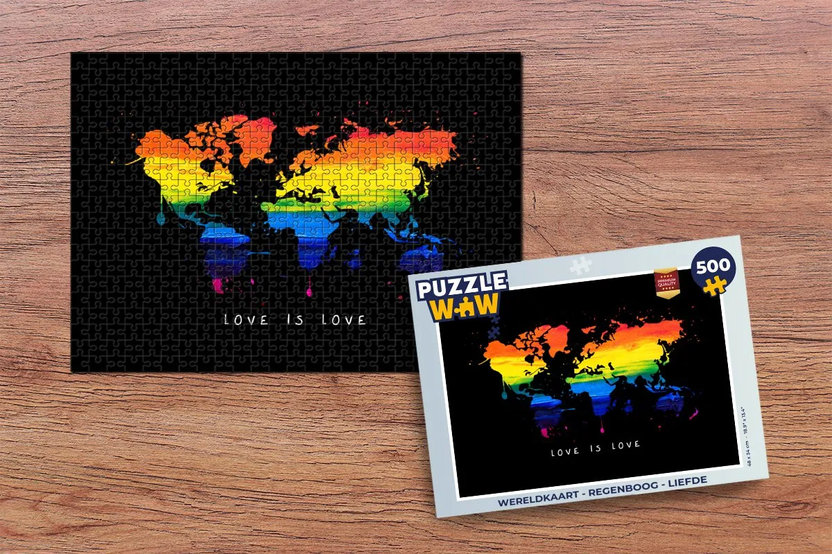PuzzleWow Wereldkaart Regenboog Legpuzzel 500 Stuks - Multicolor