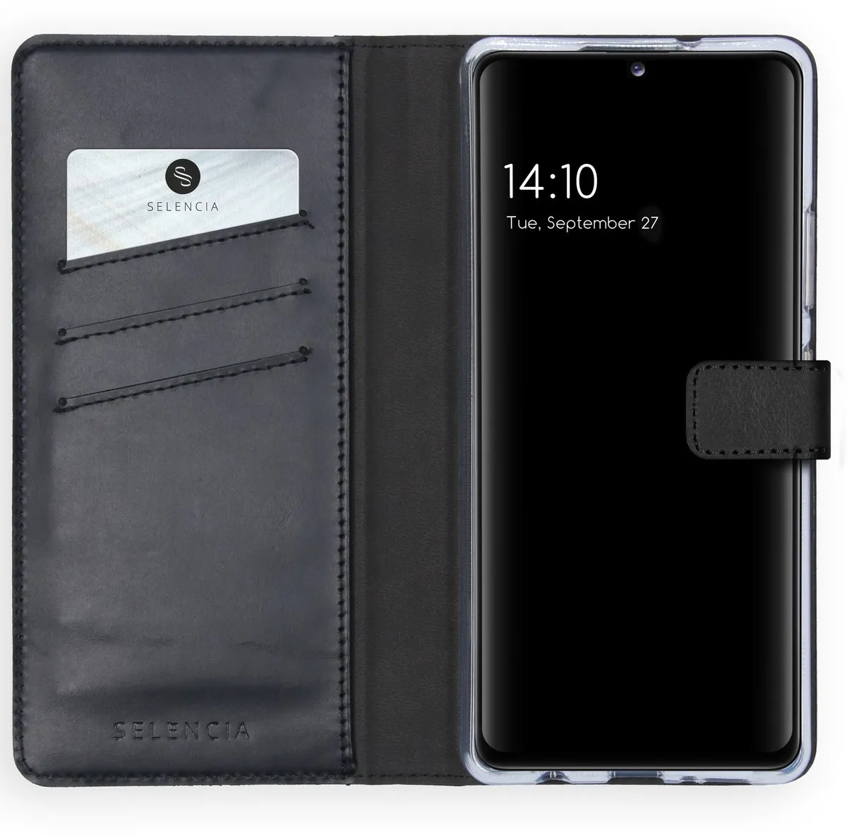 Selencia Hoesje Samsung Galaxy A42 Echt Lederen Bookcase - 3 Pasjes - Zwart