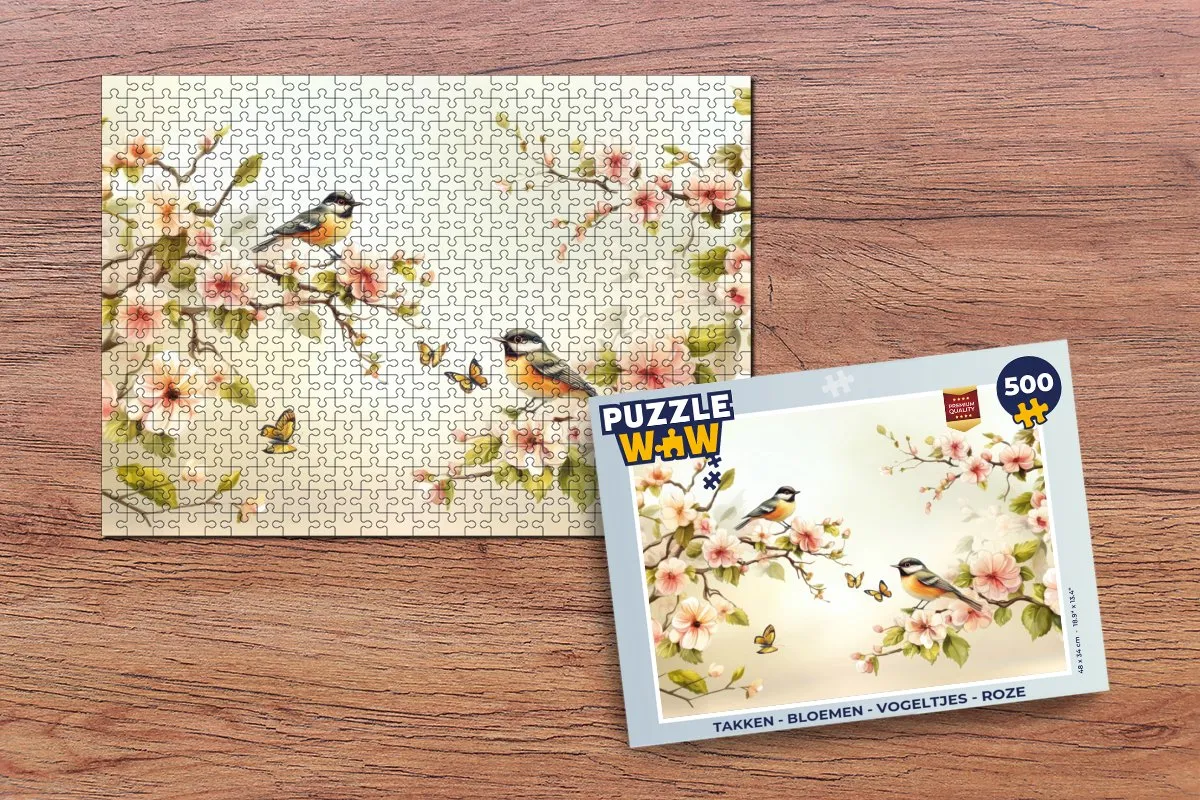 PuzzleWow Takken Bloemen Vogeltjes Legpuzzel 500 Stuks - Roze