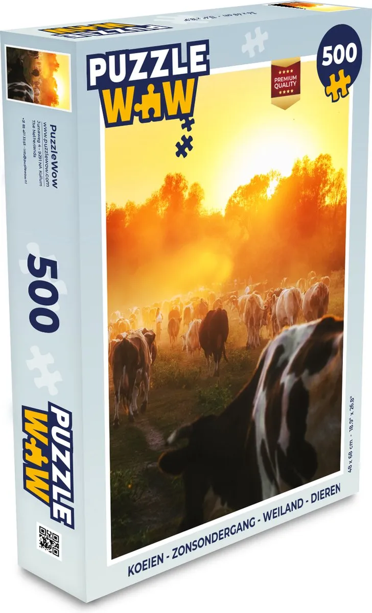 PuzzleWow Koeien Zonsondergang Weiland Legpuzzel 500 Stuks - Multicolor