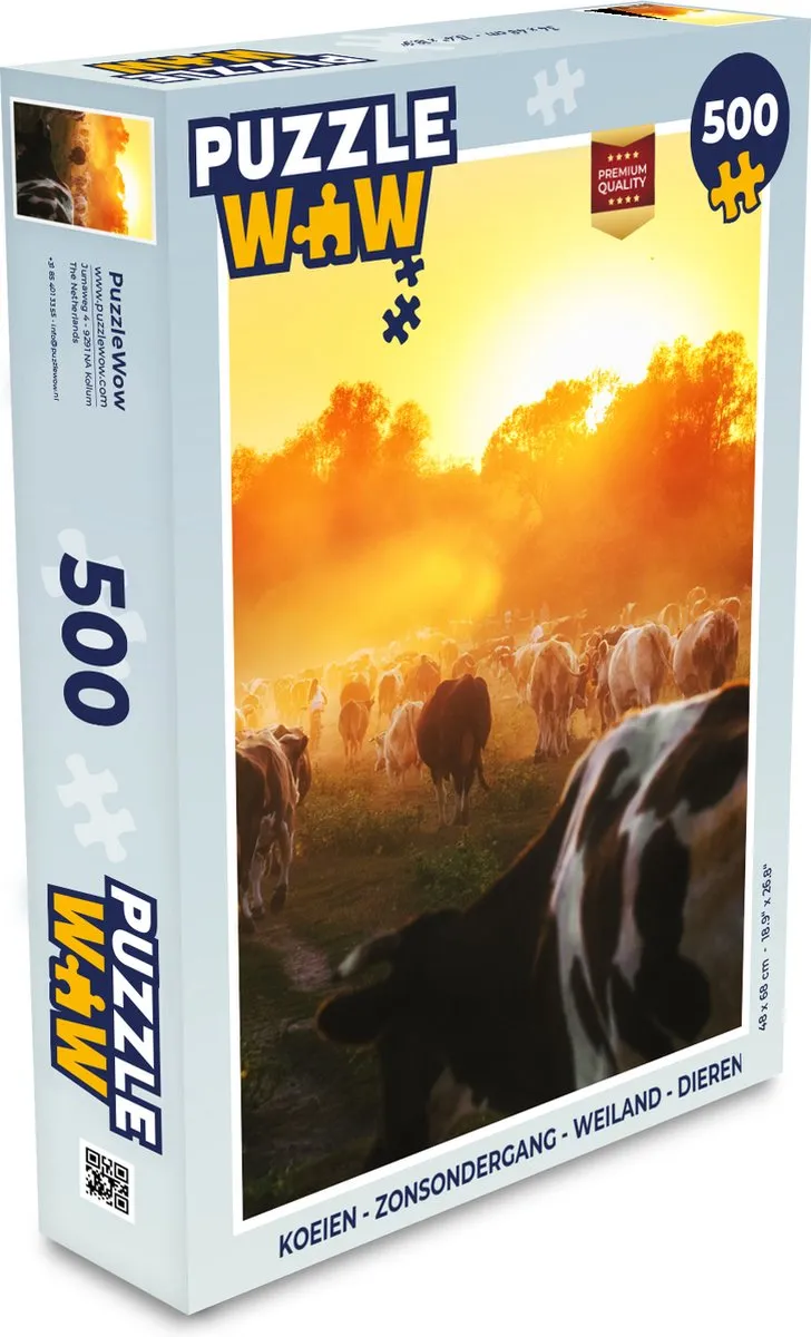 PuzzleWow Koeien Zonsondergang Weiland Legpuzzel 500 Stuks - Multicolor
