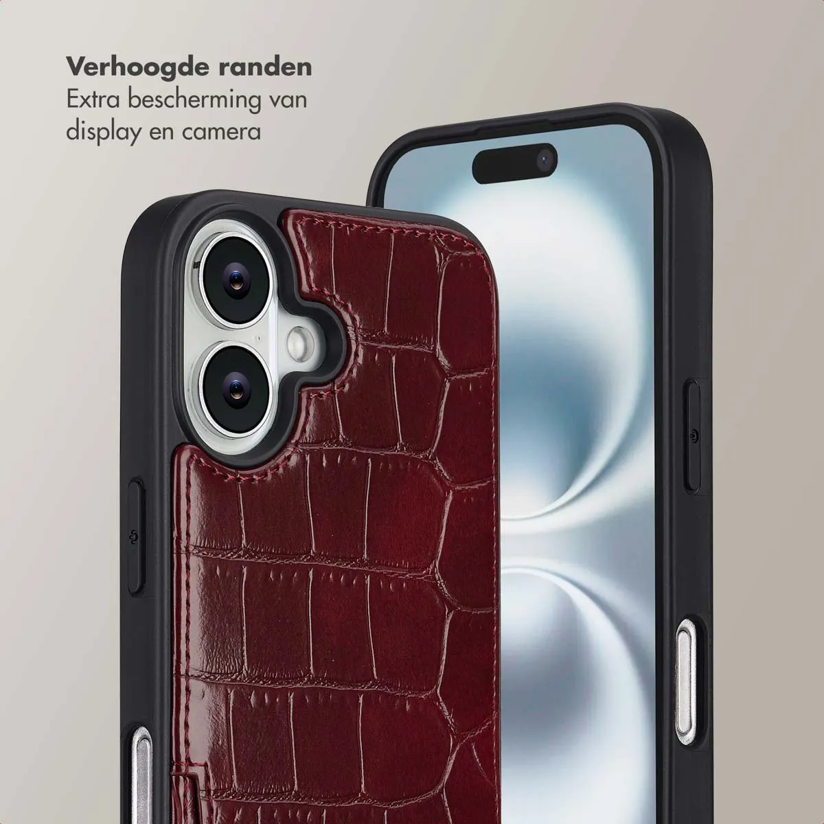 Selencia Hoesje iPhone 16 Croco Burgundy - 2 Pasjes