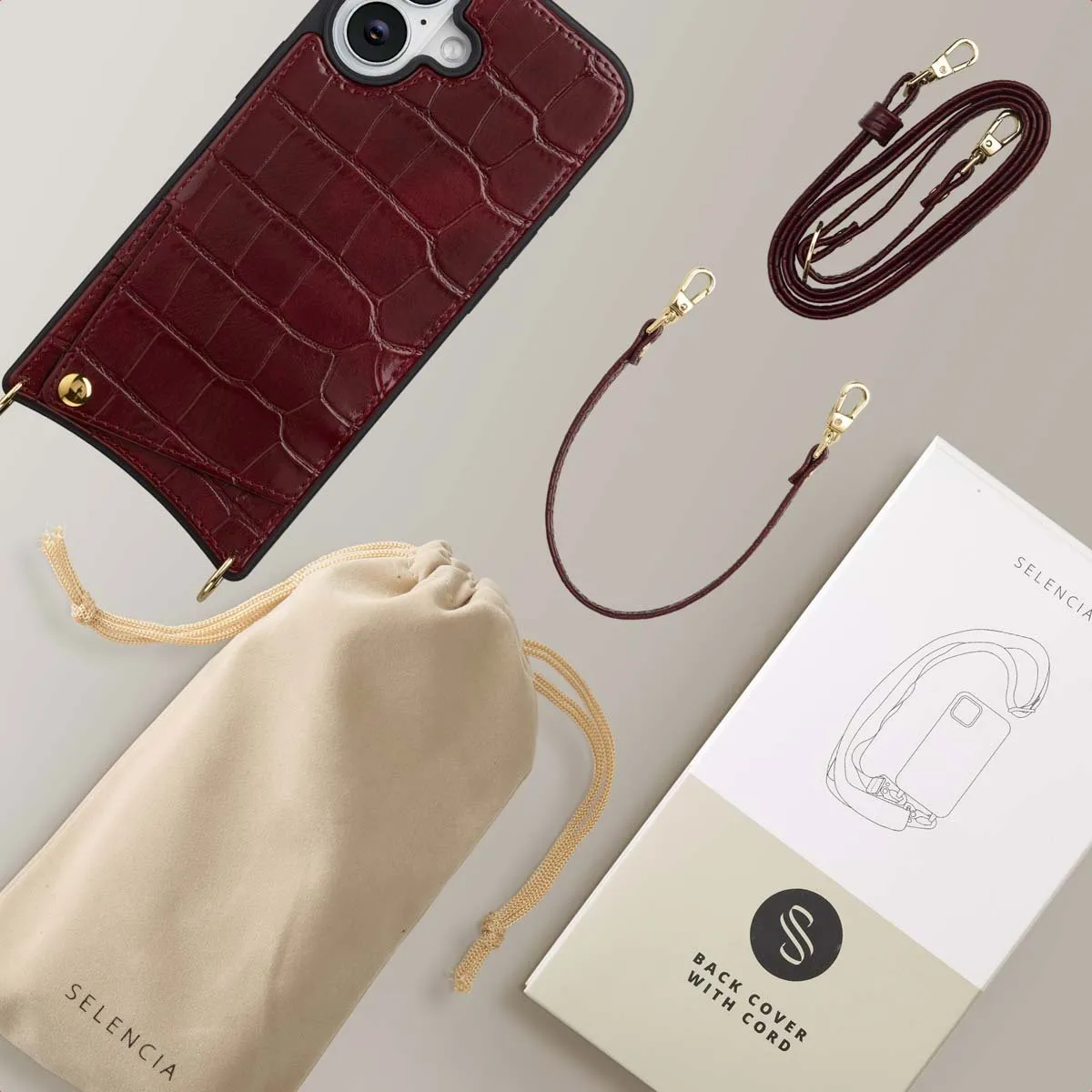 Selencia Hoesje iPhone 16 Croco Burgundy - 2 Pasjes