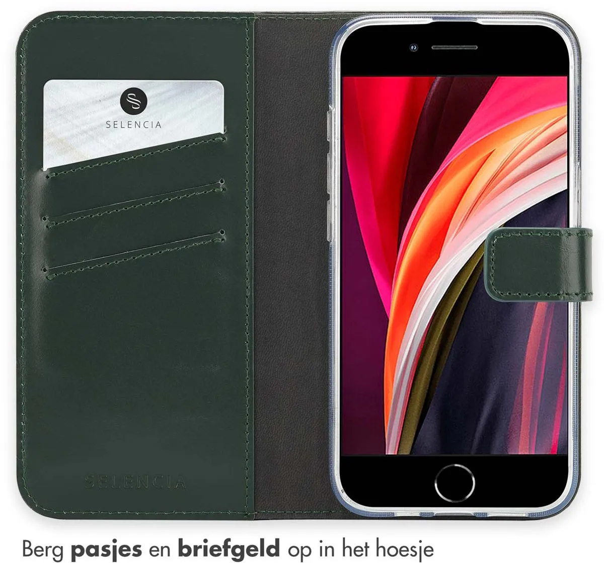 Selencia Hoesje iPhone 16e Groen - Lederen Bookcase 3 Pasjes