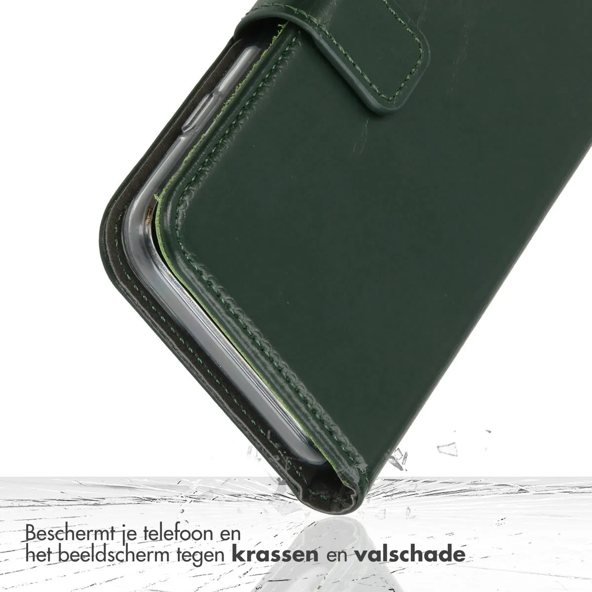 Selencia Hoesje iPhone 16e Groen - Lederen Bookcase 3 Pasjes