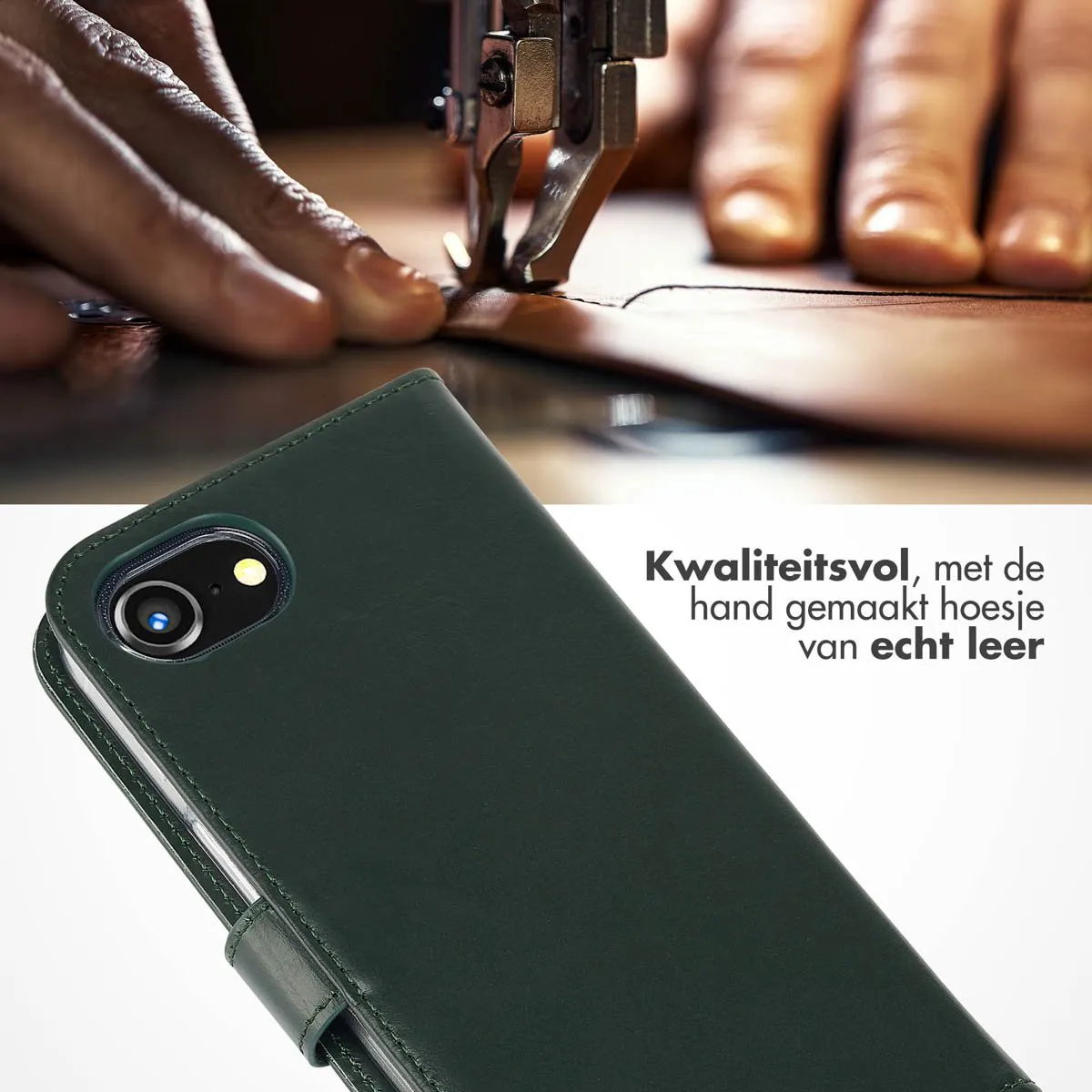 Selencia Hoesje iPhone 16e Groen - Lederen Bookcase 3 Pasjes