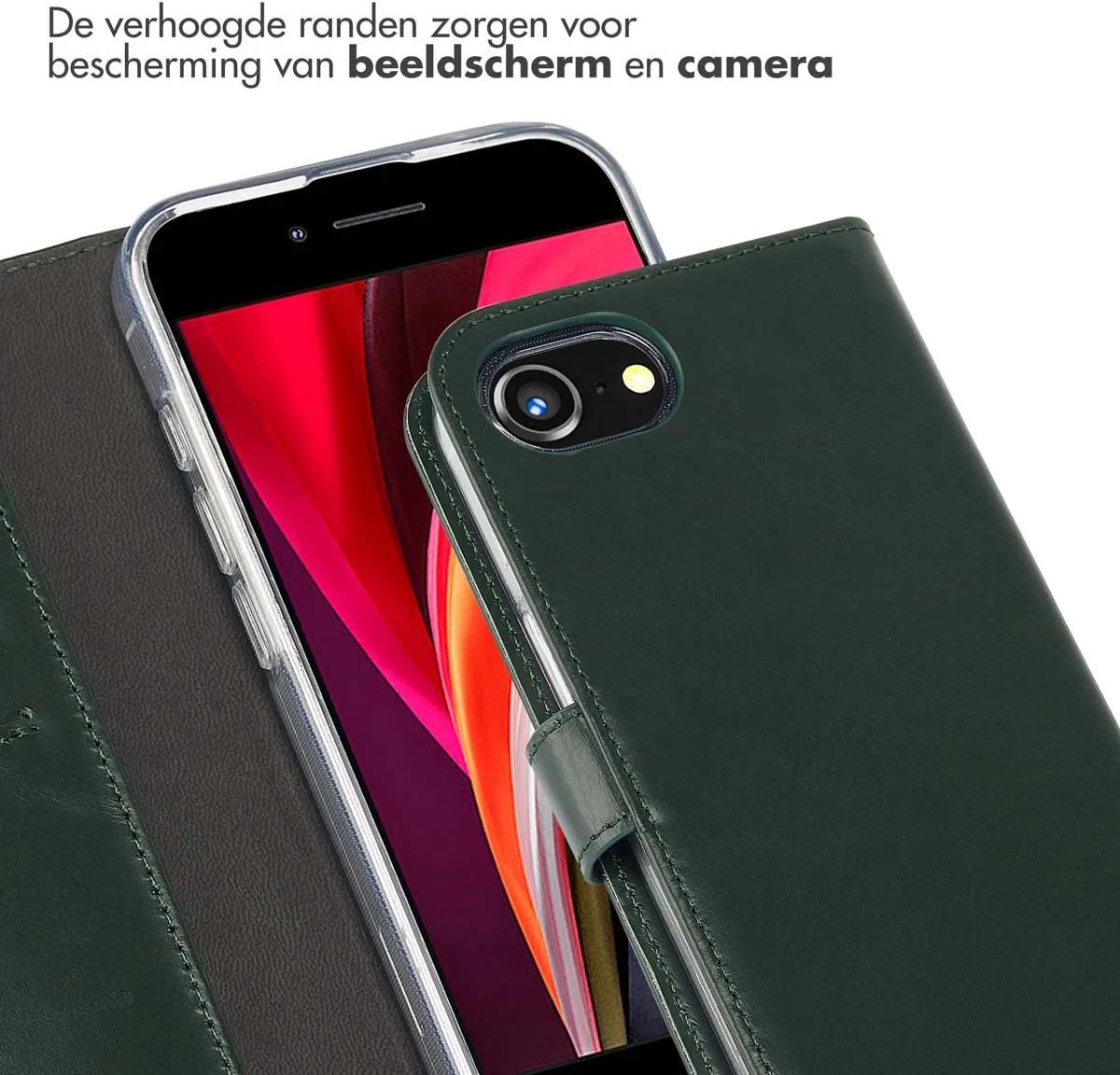 Selencia Hoesje iPhone 16e Groen - Lederen Bookcase 3 Pasjes