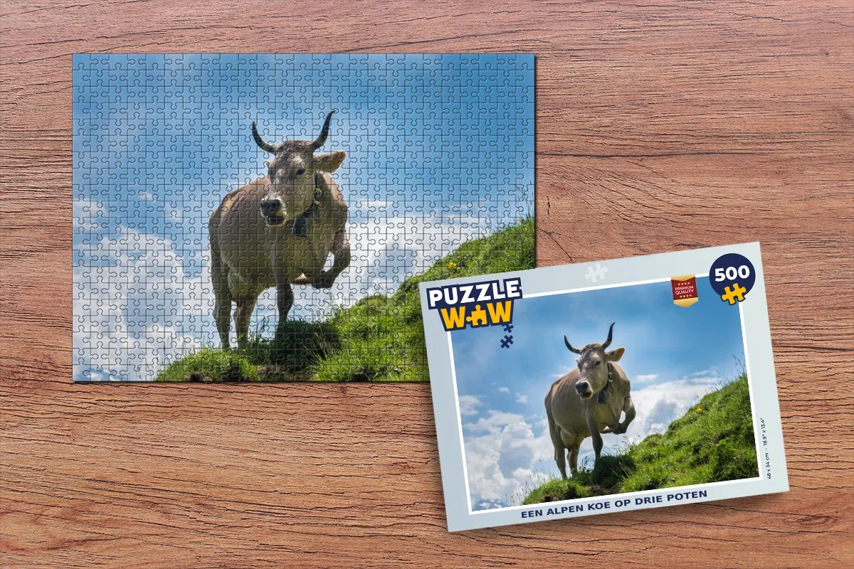 PuzzleWow Legpuzzel Koe Gras Alpen 500 Stuks - Multicolor
