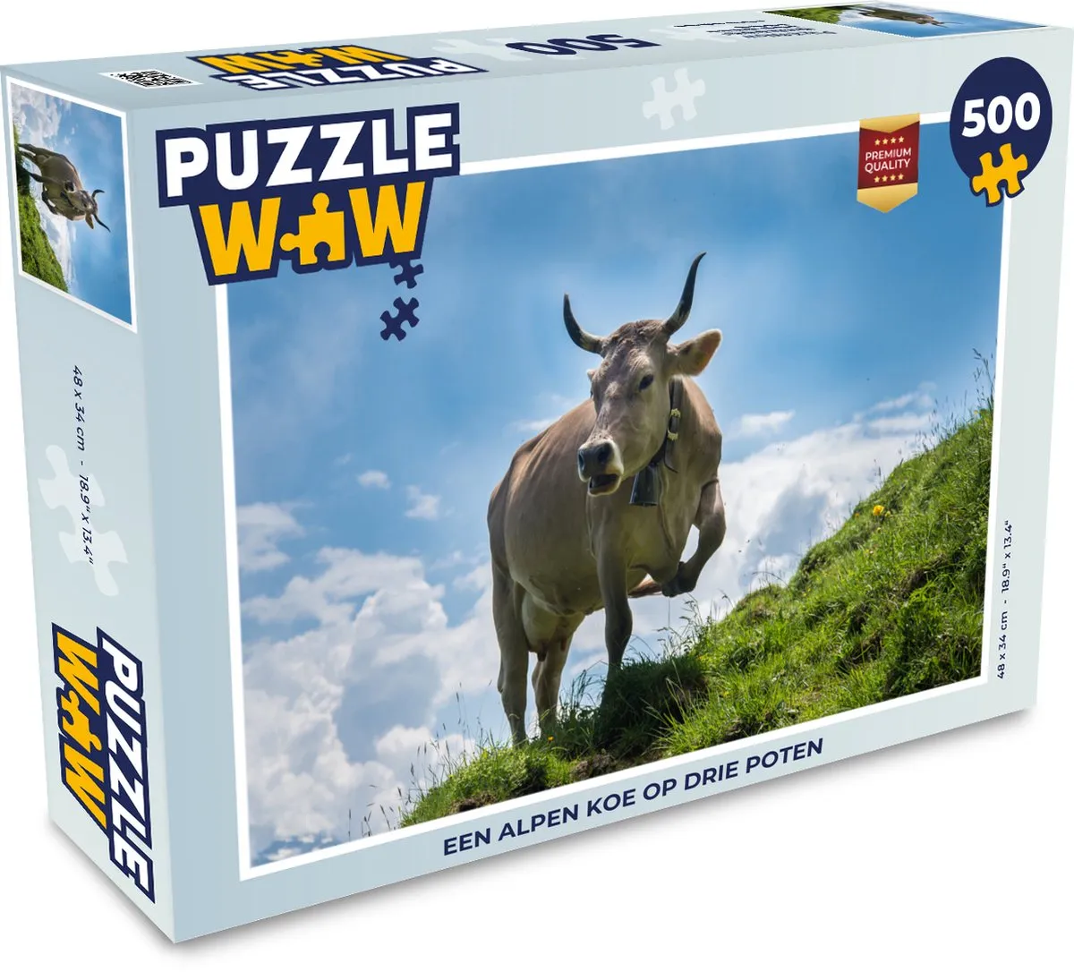 PuzzleWow Legpuzzel Koe Gras Alpen 500 Stuks - Multicolor