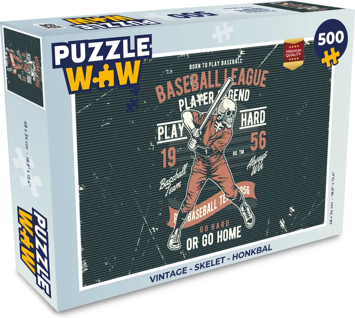PuzzleWow Vintage Skelet Honkbal Legpuzzel 500 Stuks - Multicolor