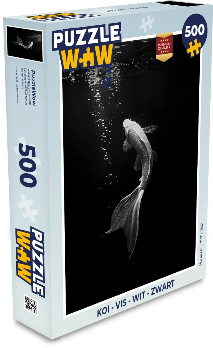 PuzzleWow Koi Vis Legpuzzel 500 Stuks - Wit/Zwart