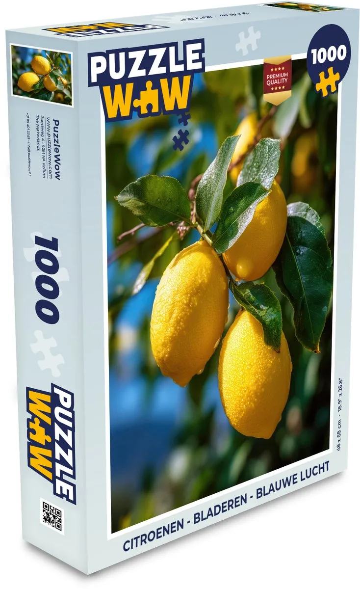 PuzzleWow Legpuzzel 1000 Stuks Citroenen Bladeren Blauwe lucht