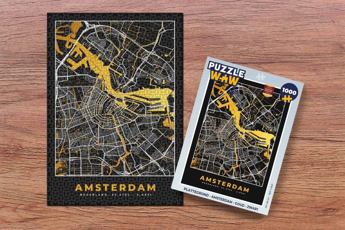 PuzzleWow Amsterdam Legpuzzel 1000 Stuks - Goud/Zwart
