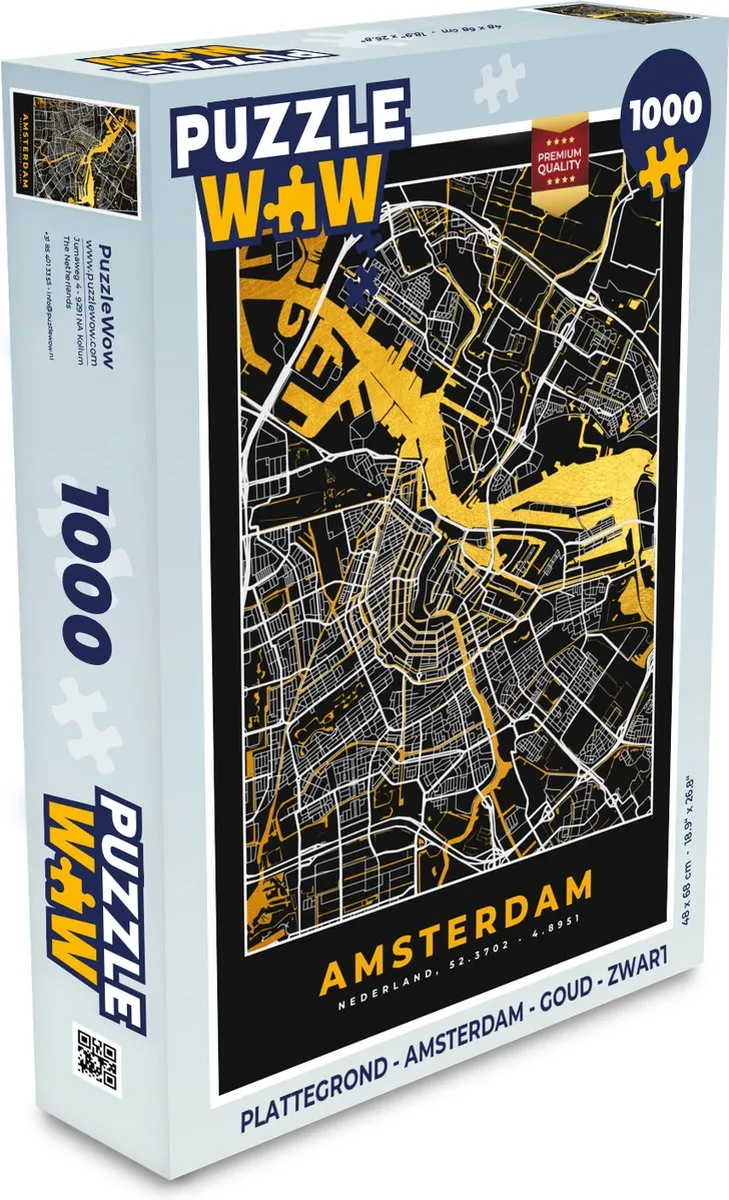 PuzzleWow Amsterdam Legpuzzel 1000 Stuks - Goud/Zwart