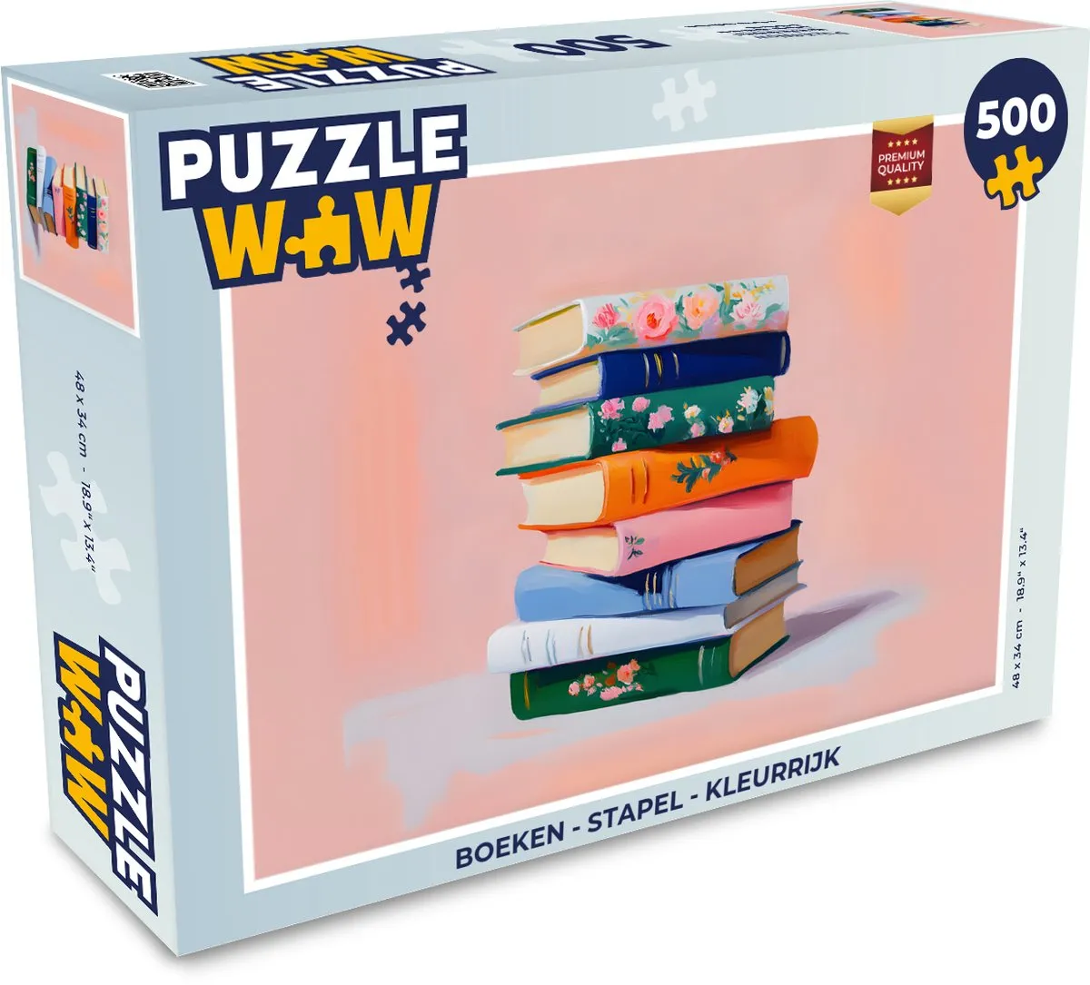 PuzzleWow Legpuzzel 500 Stuks - Boekenstapel Kleurrijk