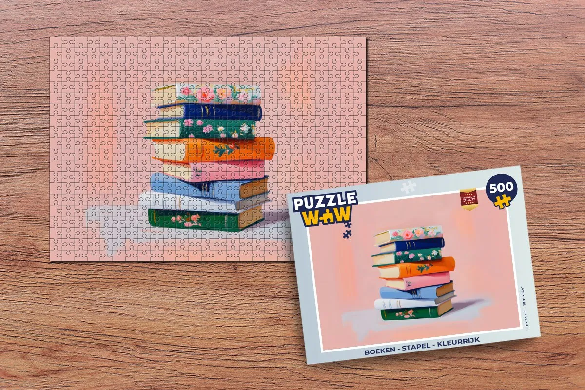 PuzzleWow Legpuzzel 500 Stuks - Boekenstapel Kleurrijk