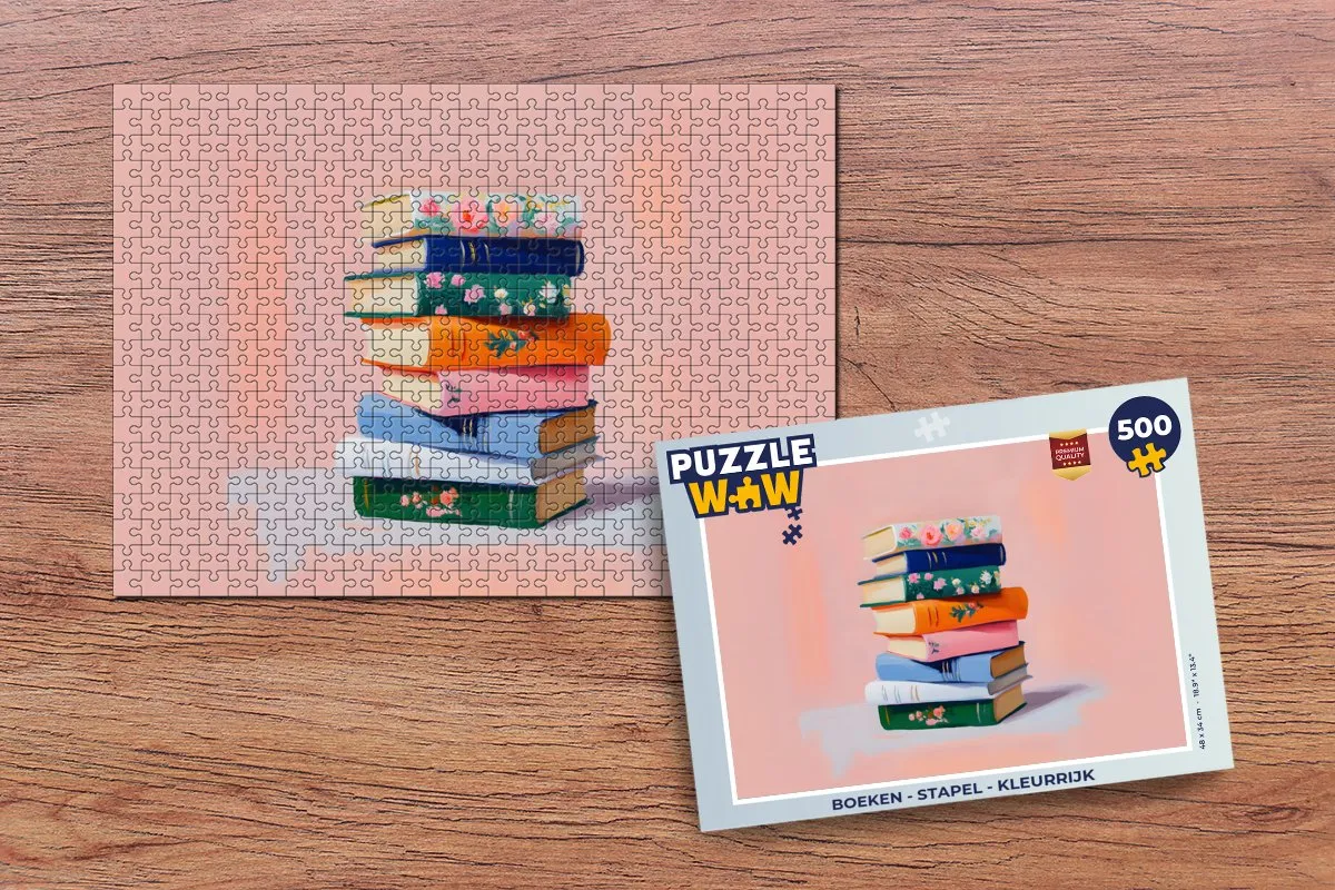 PuzzleWow Legpuzzel 500 Stuks - Boekenstapel Kleurrijk