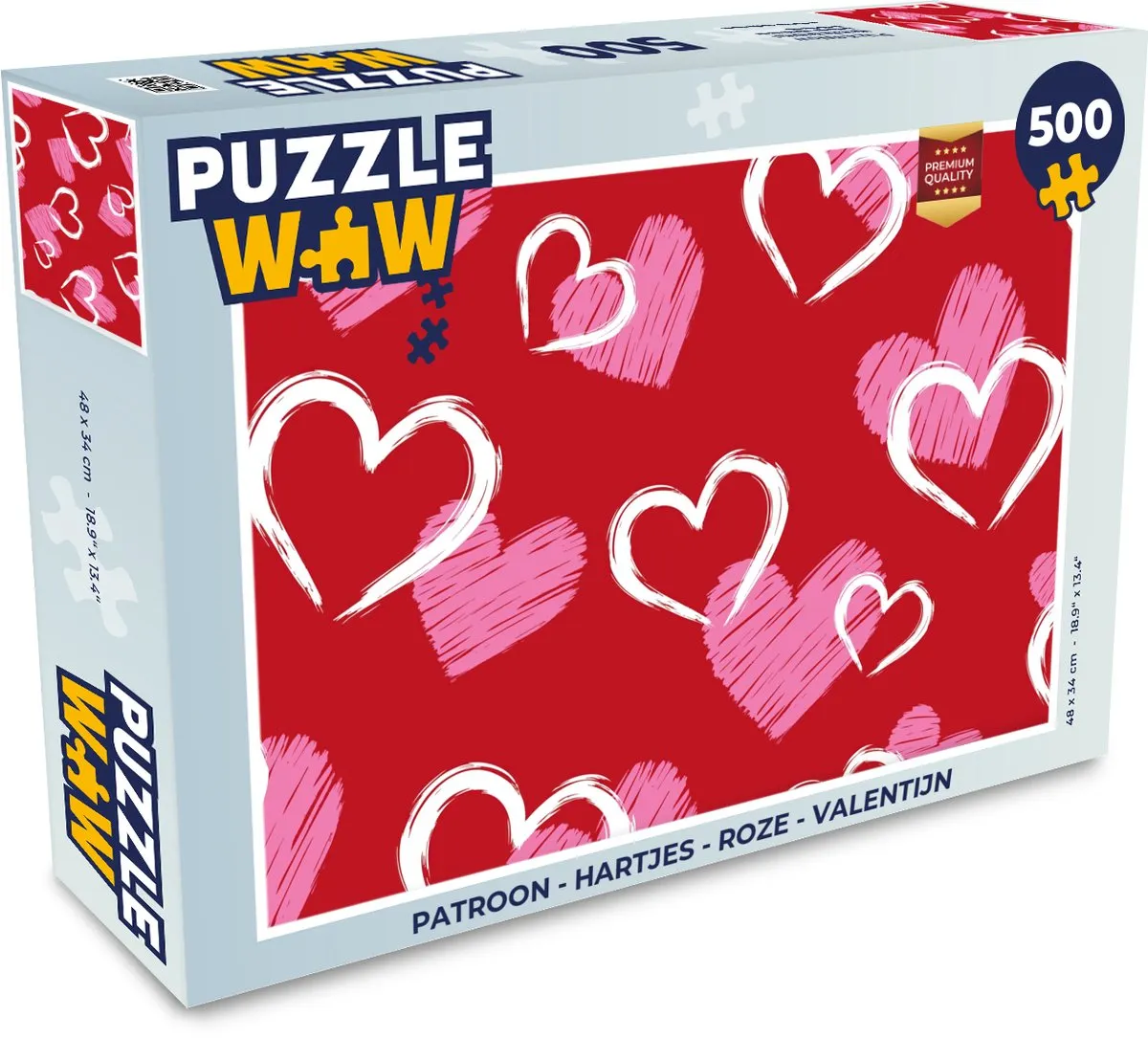 PuzzleWow Hartjes Roze Legpuzzel 500 Stuks - 8721169390130