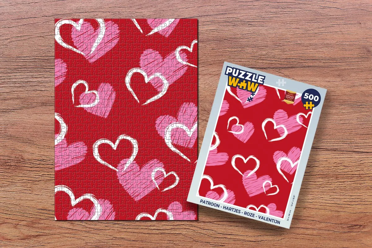 PuzzleWow Hartjes Roze Legpuzzel 500 Stuks - 8721169390130
