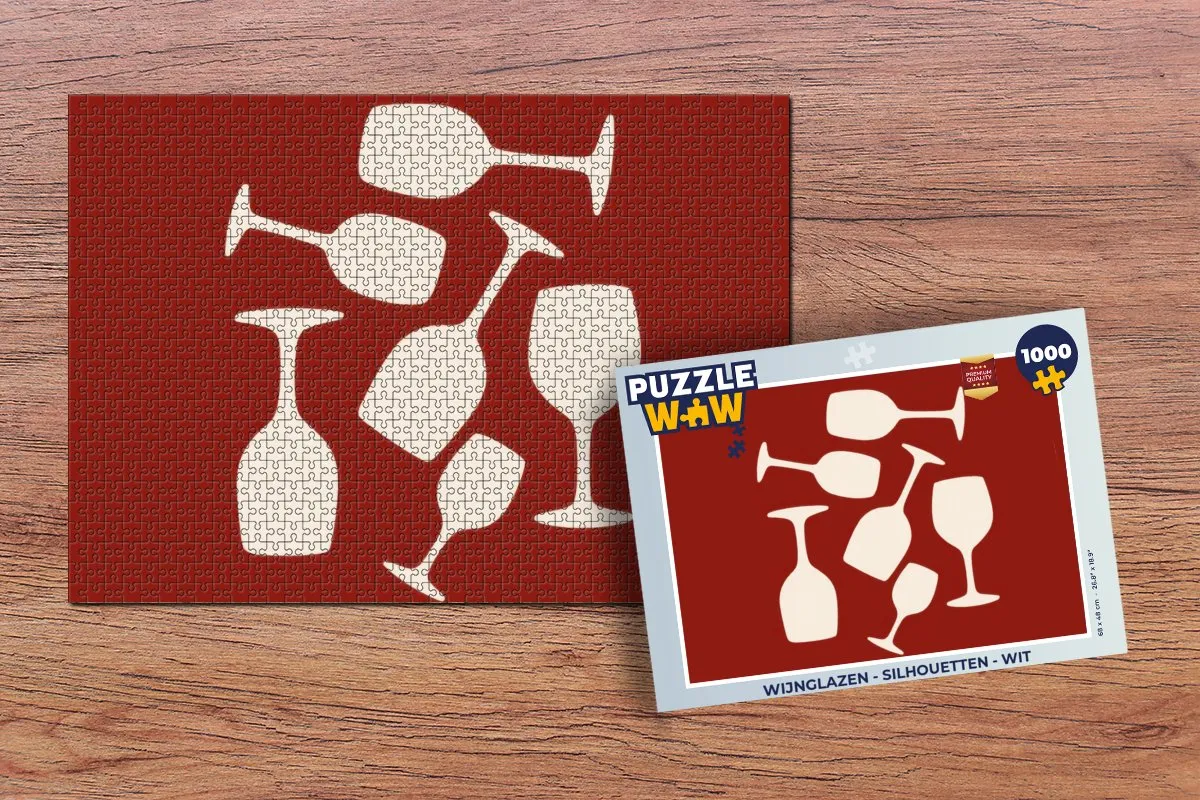 PuzzleWow Wijnglazen Silhouetten Legpuzzel 1000 Stuks - Wit
