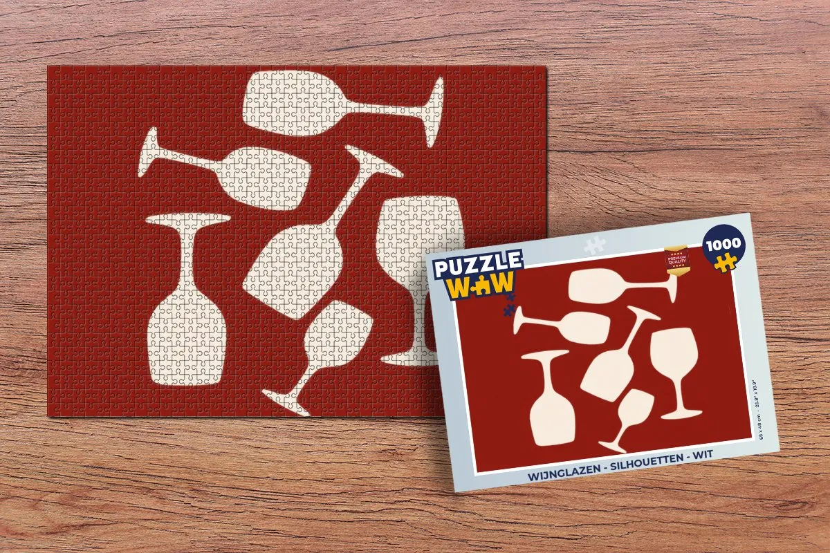 PuzzleWow Wijnglazen Silhouetten Legpuzzel 1000 Stuks - Wit