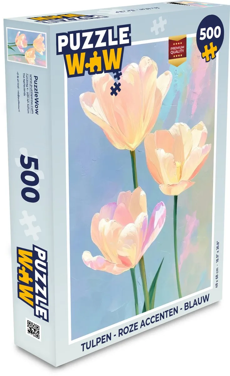 PuzzleWow Puzzel Tulpen 500 Stuks - Roze/Blauw