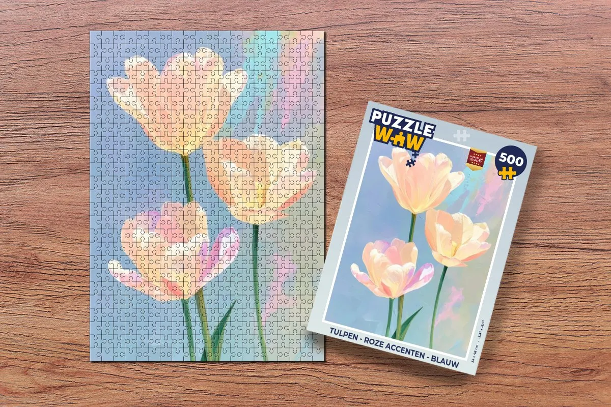 PuzzleWow Puzzel Tulpen 500 Stuks - Roze/Blauw