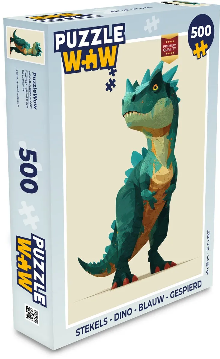 PuzzleWow Dino Legpuzzel 500 Stuks - Blauw