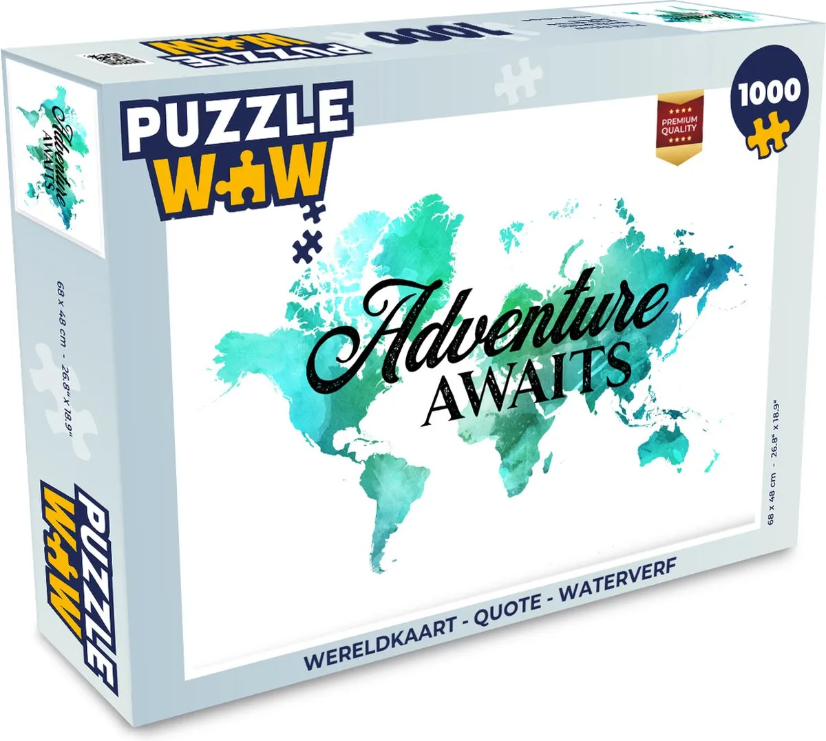 PuzzleWow Wereldkaart Quote Waterverf Legpuzzel 1000 Stuks - Multicolor