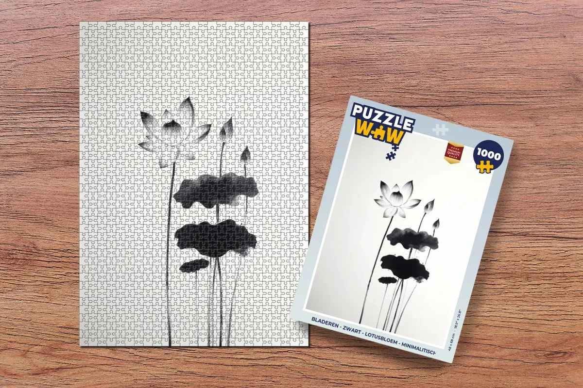 PuzzleWow Legpuzzel 1000 Stuks - Lotusbloem Zwart