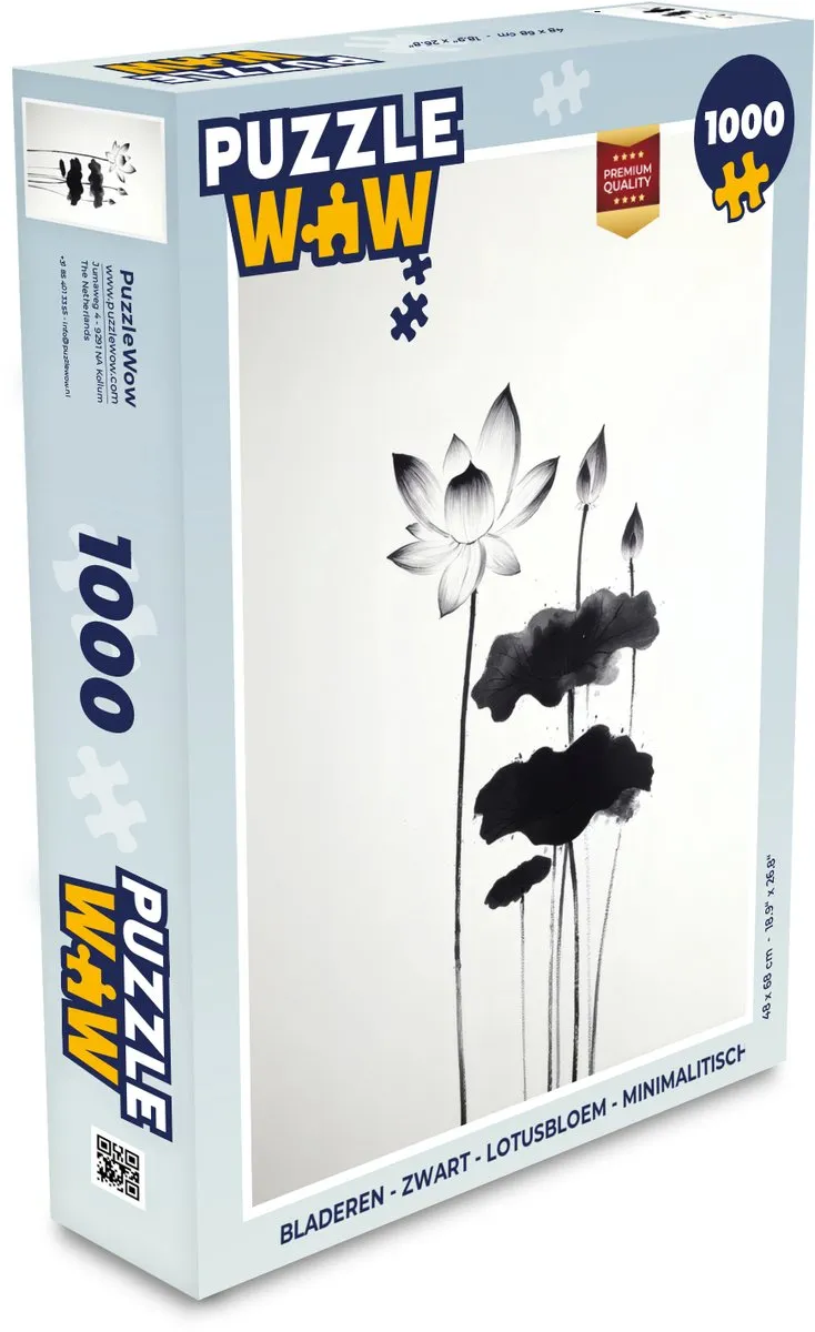PuzzleWow Legpuzzel 1000 Stuks - Lotusbloem Zwart