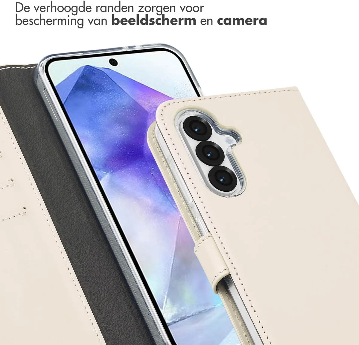 Selencia Hoesje Samsung Galaxy A36 - Echt Lederen Bookcase - Beige