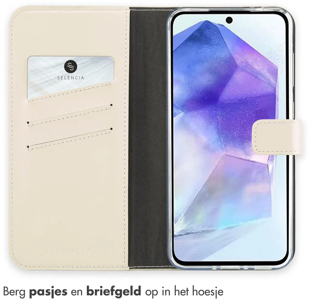Selencia Hoesje Samsung Galaxy A36 - Echt Lederen Bookcase - Beige