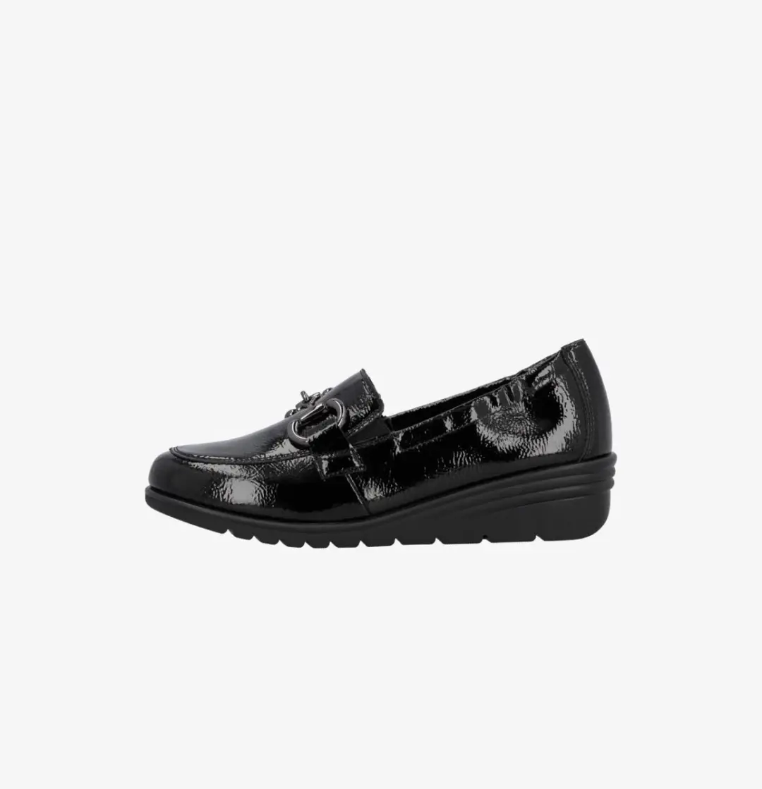 Rieker L5352-00 Loafer instapper leer lak sleehak zwart maat 37